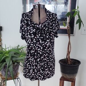 Chico's Top, Black/White/Red Print, Large